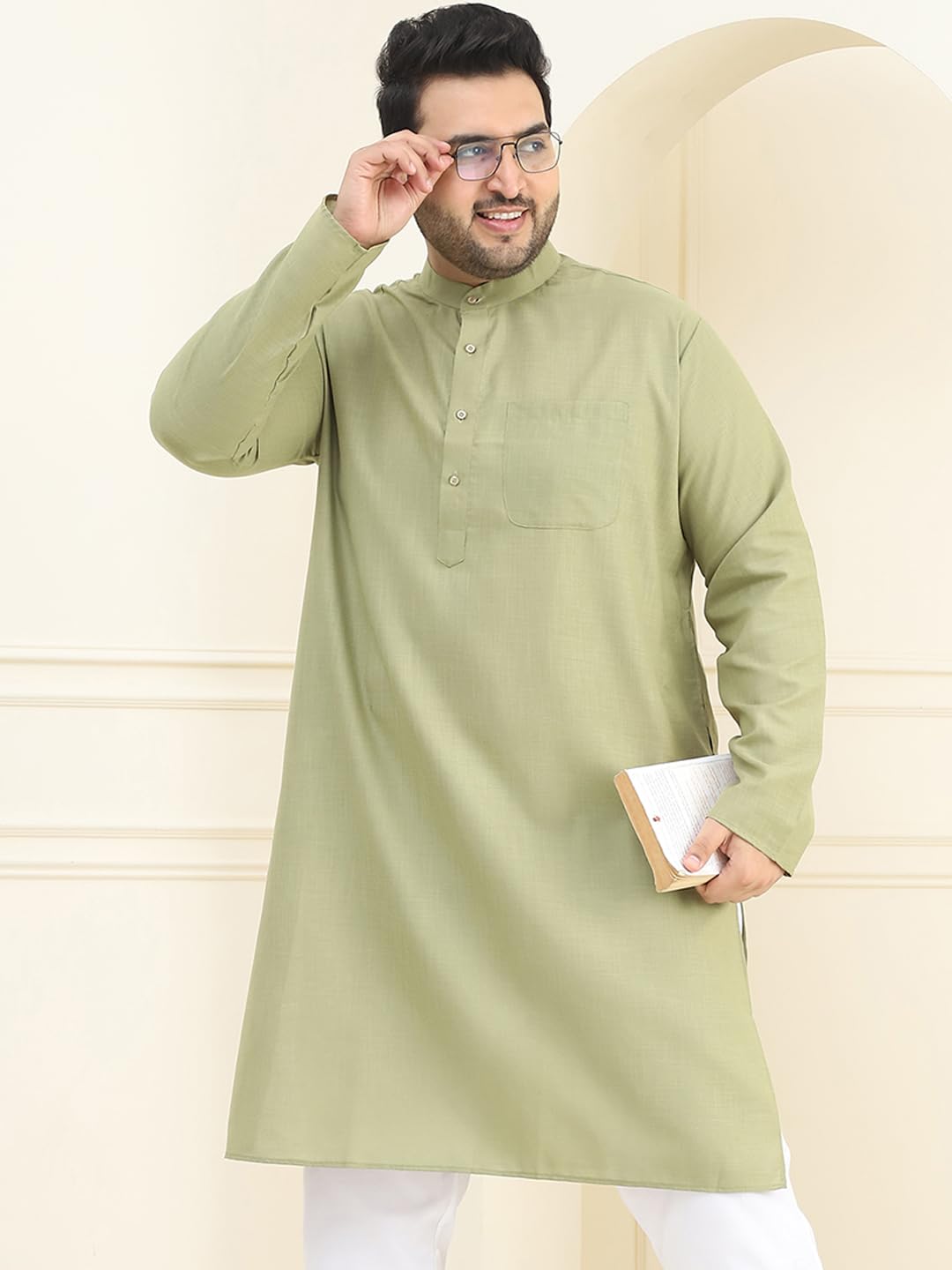 Sojanya Plus (Since 1958) Men's Cotton Pista Green Only Kurta