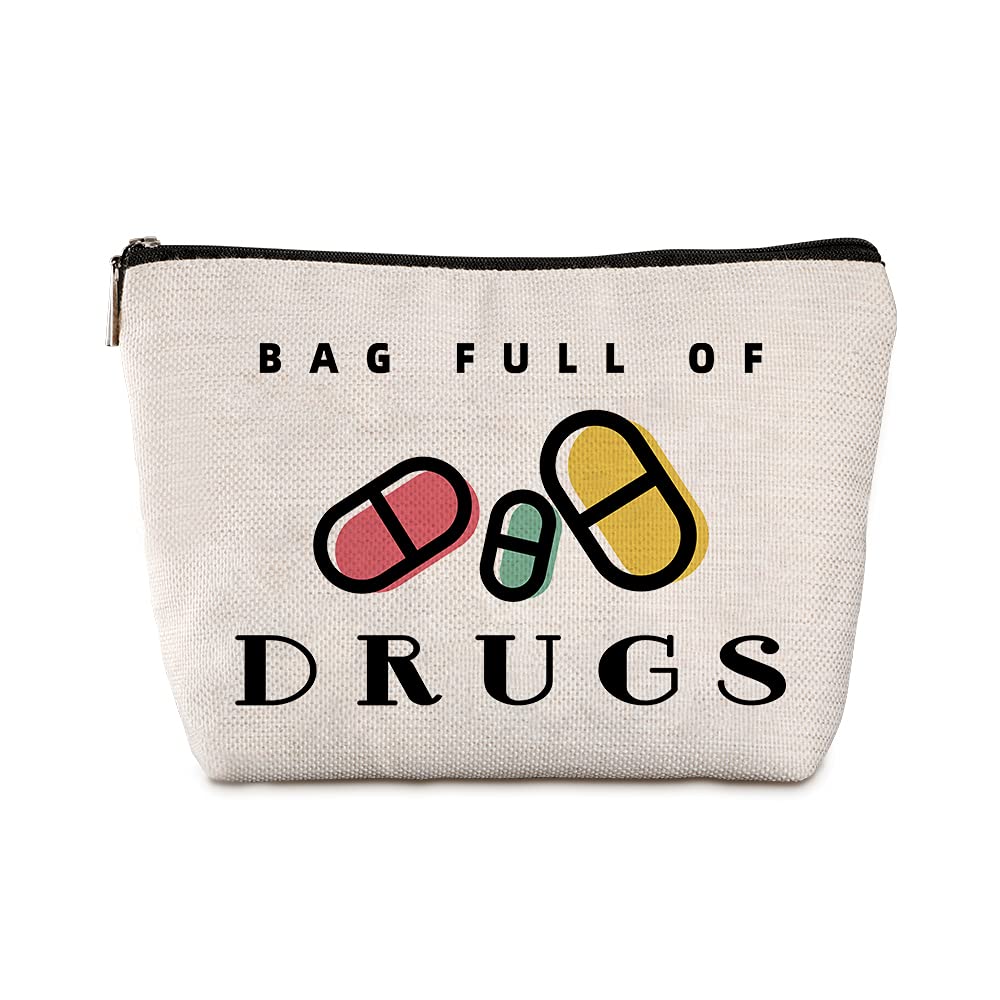 Java Wood Pill Pouches for Medicine Fun Travel Zipper Makeup Bag， Medicine Organizer Bag Female doctor Gifts Dental Assistant Gifts，Female Friend