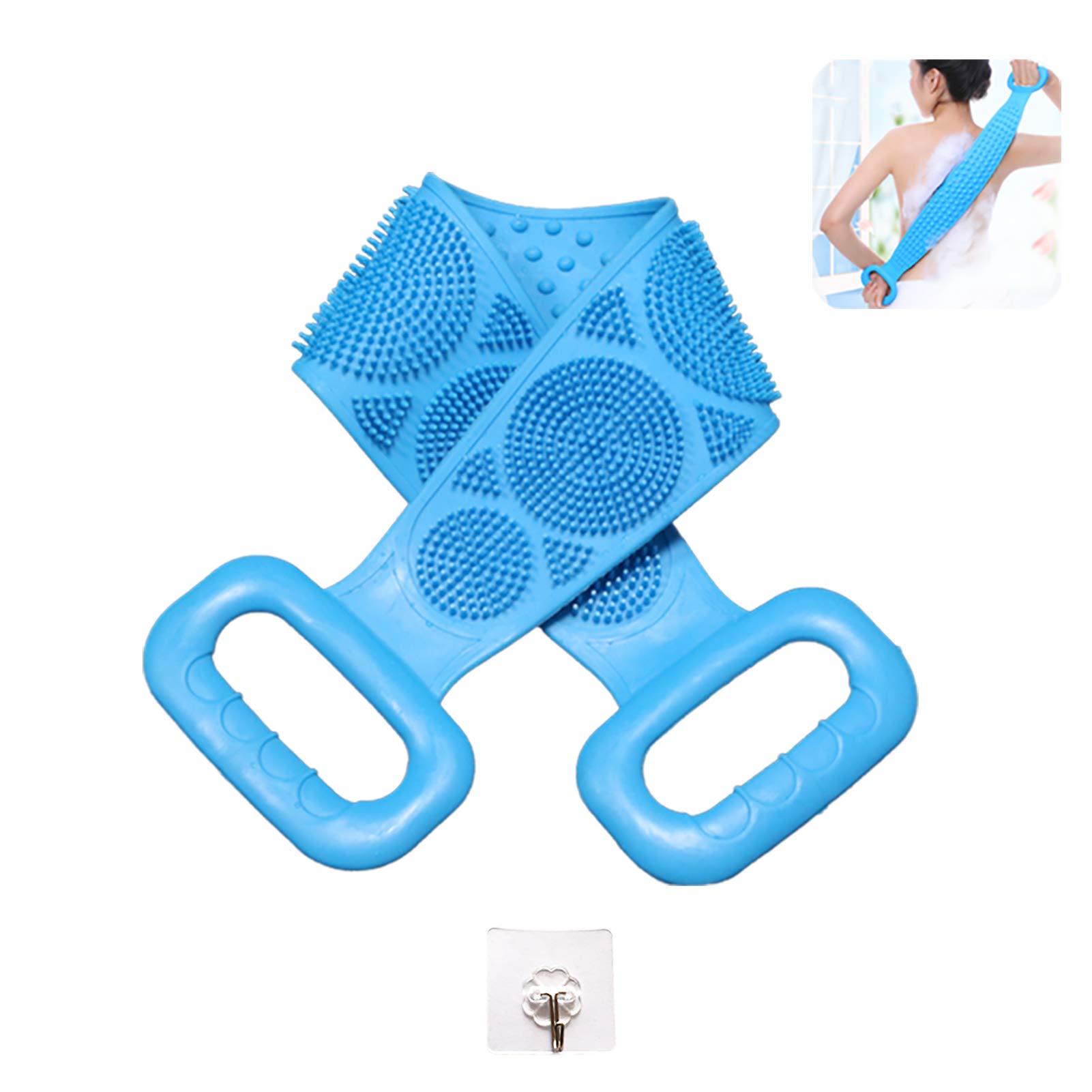 Cepillo de cuerpo de baño de silicona NOSUBO Limpieza de espalda Exfoliante Depurador de cuerpo Toalla de ducha de silicona para lavado corporal Cinturón para hombres y mujeres (púrpura)