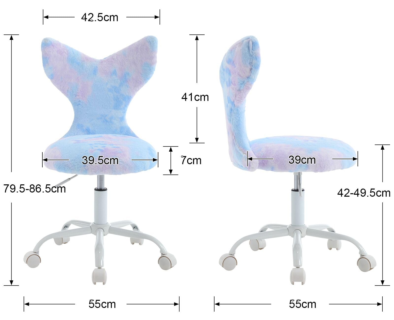 Wahson Chaise de Bureau Enfant en Fausse Fourrure Chaise Pivotante pour Enfant avec Dossier, Chaise Bureau Fille pour Chambre, Bleu