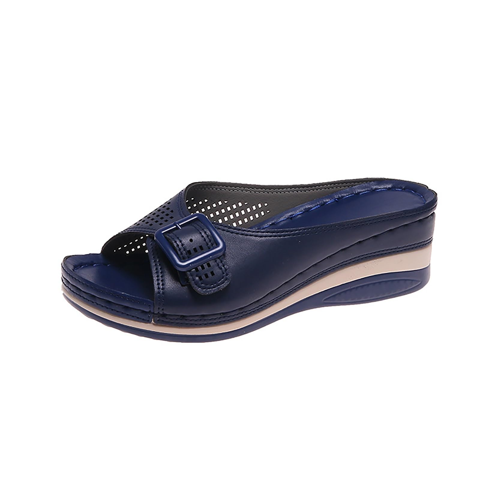 MEECHI Sandalias Ortopédicas De Mujer Pantuflas Vintage Con Tacón De Cuña Zapatillas Peep Toe De Verano 2024 Slippers De Cuero PU Zapatillas De Plataforma Con Hebilla Zapatos De Playa De Ocio