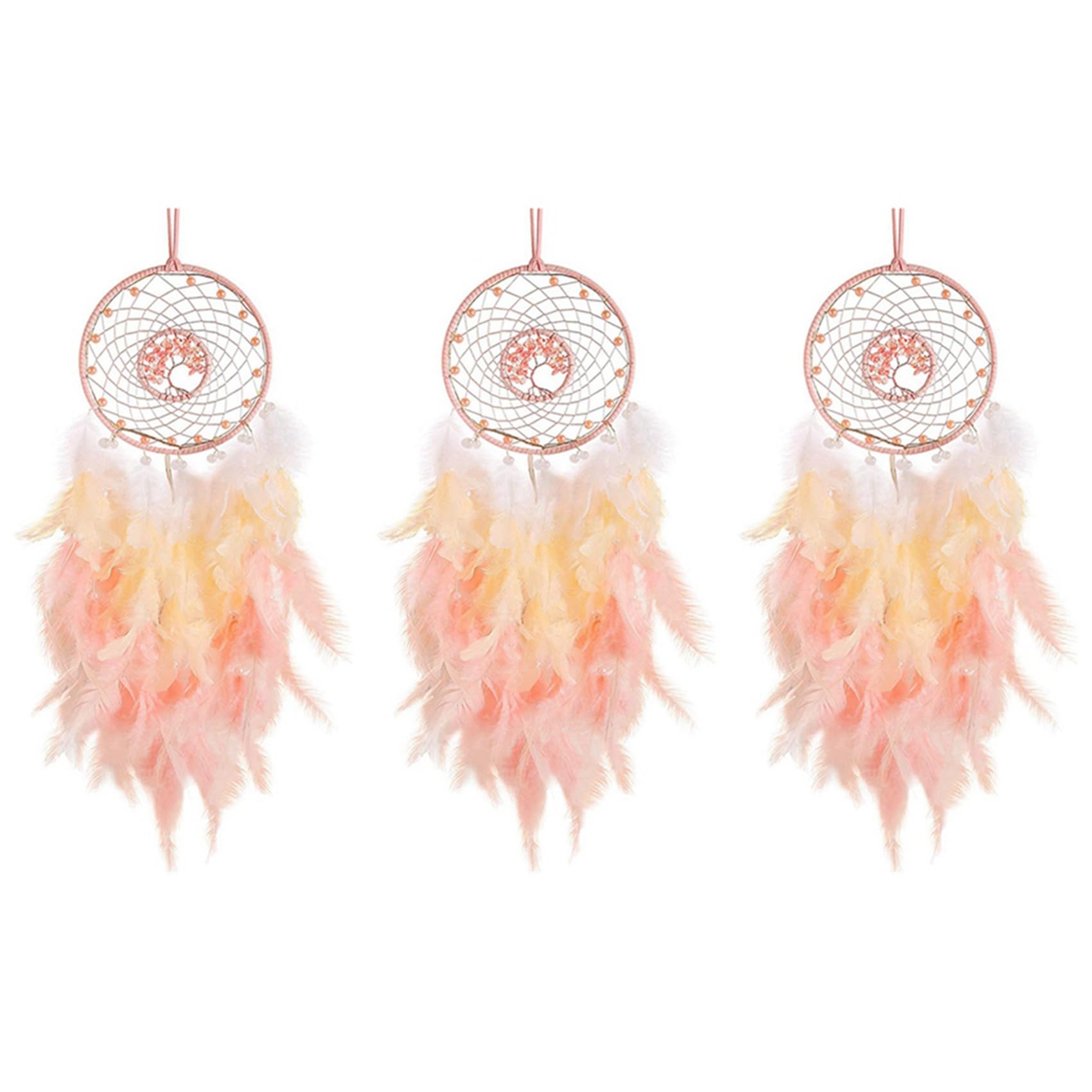 Vjsujehgy 3X Dream Catcher Hanging Ornament Decor Handmade LED Lights Pink Healing Crystals Dreamcatchers