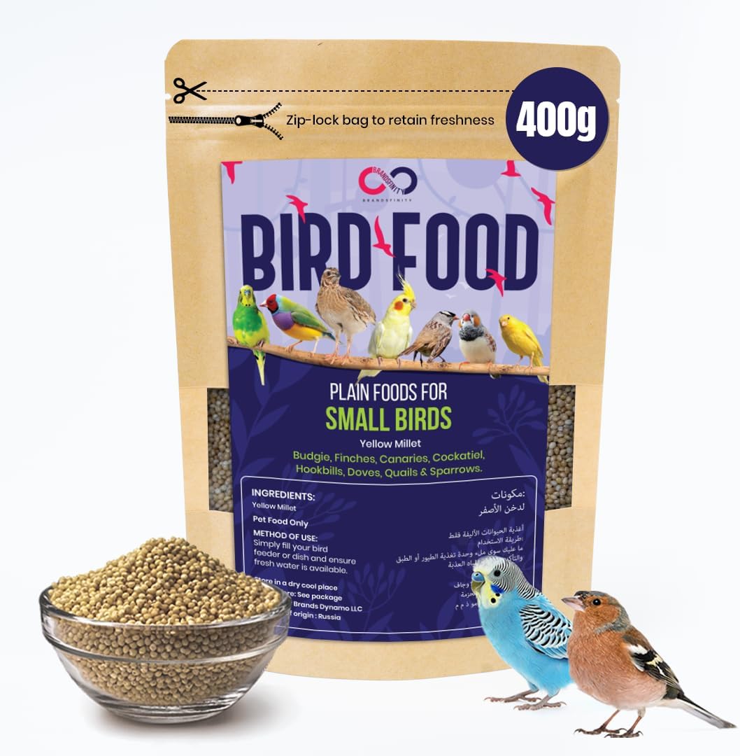 400g Plain Bird Food for Small Birds,100% Yellow Millet Seeds, Ideal for Budgies, Canaries, Love Birds, Zebra Finches, Easy-to-Serve Feed for Feeders and Outdoor Houses