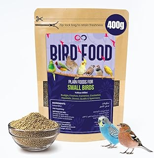 Brandsfinity 400g Plain Bird Food for Small Birds,100% Yellow Millet Seeds, Ideal for Budgies, Canaries, Love Birds, Zebra Finches, Easy-to-Serve Bird Feed for Bird Feeders and Outdoor Bird Houses