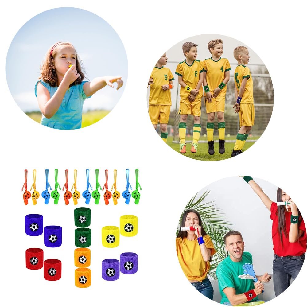 12 Pezzi Fischietti Sportivi e 6 Paia di Polsini | Set di Polsino Sportivo Fischietti Calcio per Bambini di Calcio/Partite e Altri Sport All'aria Aperta