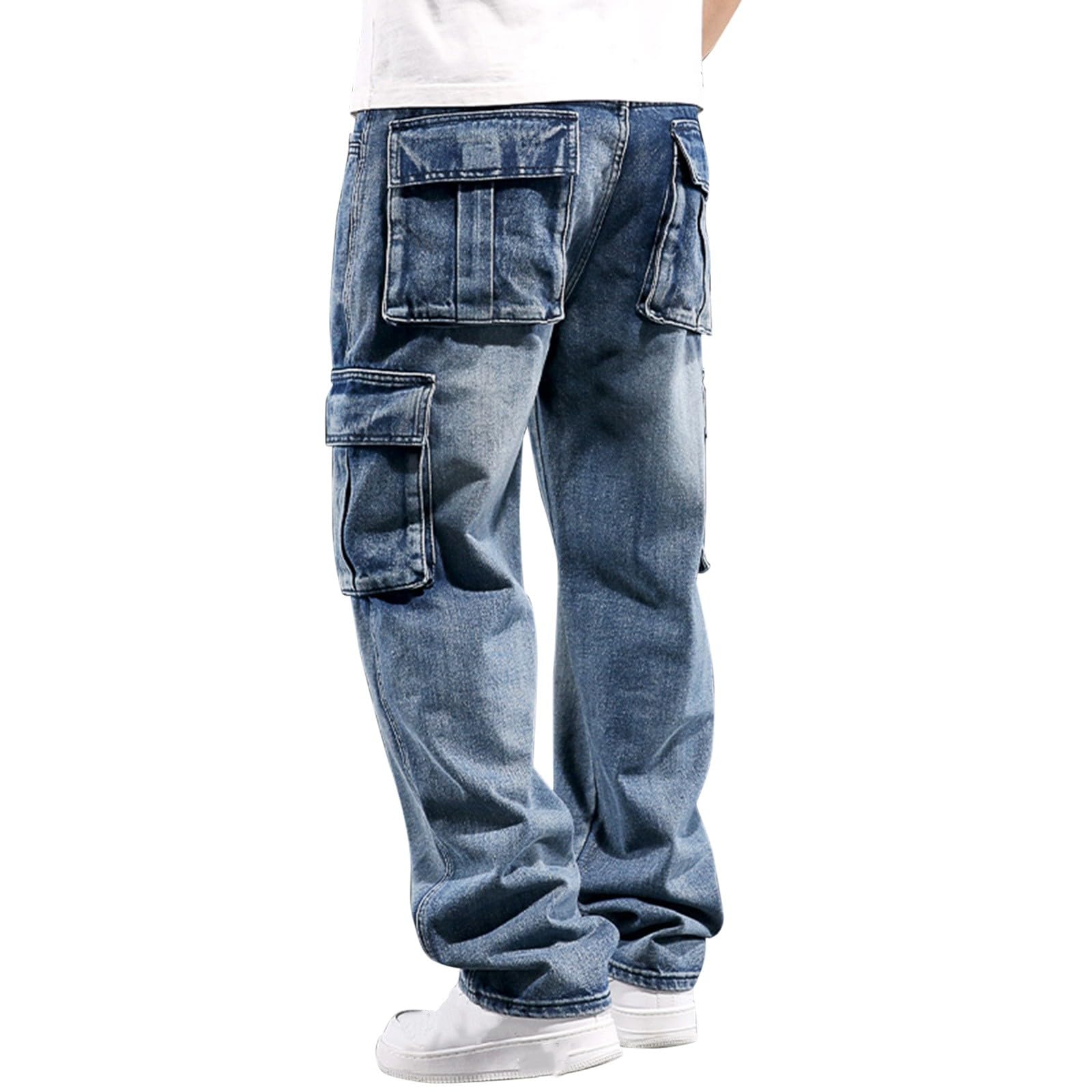 Pantalones vaqueros cargo para hombre, pantalones vaqueros con múltiples bolsillos, pantalones vaqueros resistentes a la abrasión, prácticos, pantalones cargo de tallas grandes, holgados, elásticos