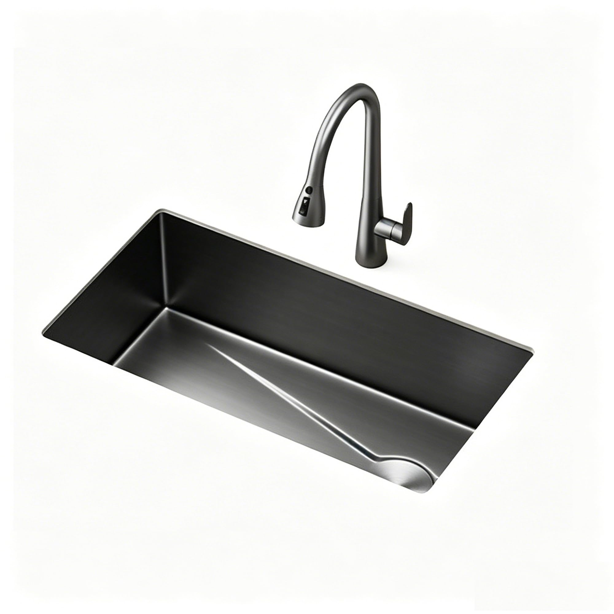 SC Stainless Steel Countertop Single-Bowl Sink with Pull-Out Faucet, Suitable for Restaurants Hotels Cafes(680mm)