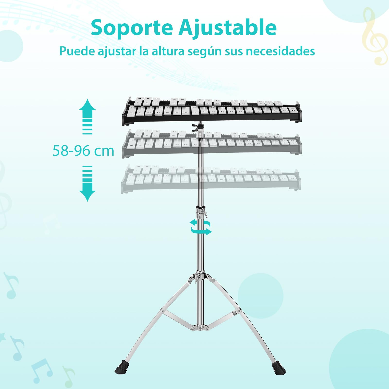 COSTWAY Xilófono de 32 Notas, Instrumento de Percusión Plegable con Soporte Ajustable, Atril, Panel de Práctica, Mazos de Campana, Baquetas de Madera, Juego de Xilófono con Bolsa de Transporte