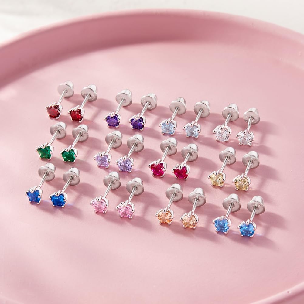 In Season Jewelry Solitaire Simulated Birthstone Kids Earrings - 925 Sterling Silver Hypoallergenic Earrings for Girls with Secure Screw Backs - Safe & Comfortable for Kids & Little Girls - Image 5