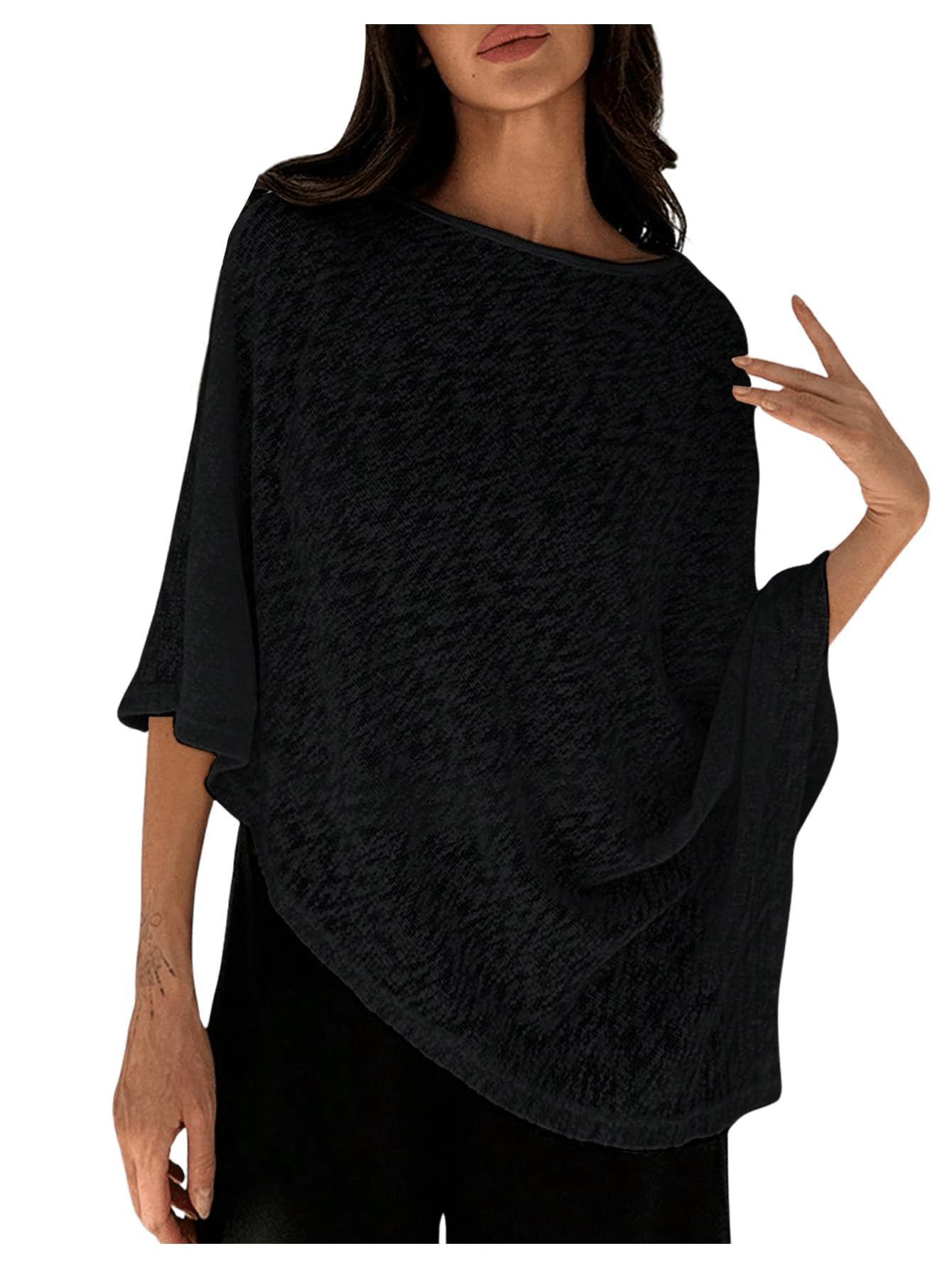 MakeMeChic Ponchos for Women Sheer Poncho Sweater Shawl Wraps Coverup
