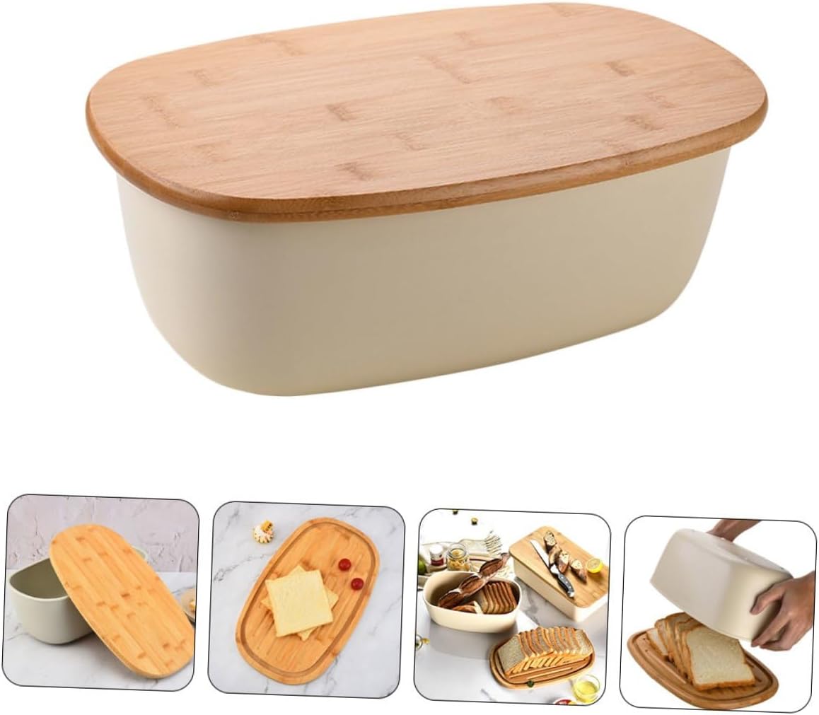 NUOBESTY Reusable Bread Box with Oak Lid, Oval Household Bread Container and Toast Storage Organizer for Kitchen Countertop and Refrigerator Use
