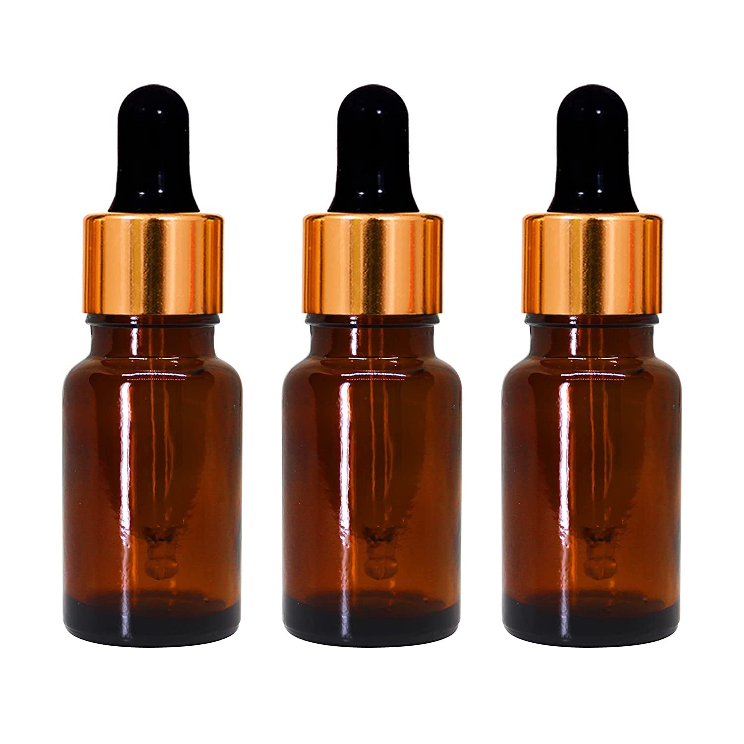 TRUE HEAVEN 15ml Amber Round Empty Glass Bottle + Glass Dropper + Gold Ring + Silcon Black Teat, Refillable, Reusable, Leak Proof for Essential Oils, Blends, DIY Perfumes & Face Oil (3)-image-15
