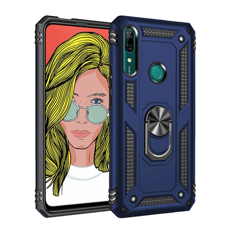Funda compatible con Huawei Honor 10i, armadura de grado militar a prueba de golpes, funda protectora para teléfono con anillo de metal, soporte para Huawei Honor 10i, azul