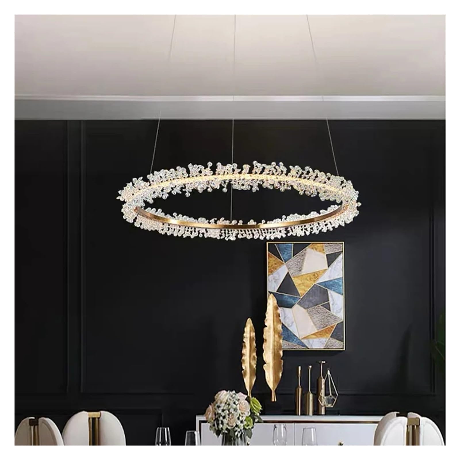 LED Luxury Crystal Gold/Black Ring Chandelier Indoor Home Decor Lighting Fixtures