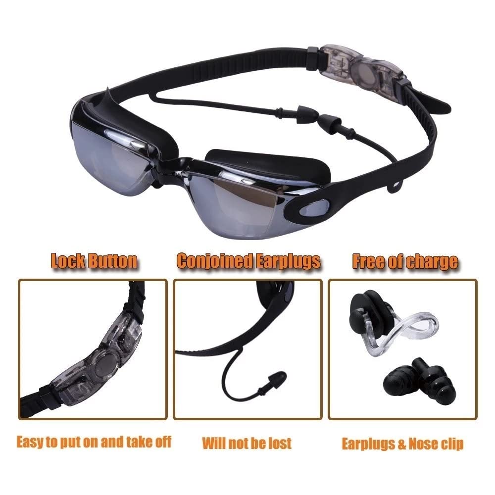 Schwimmbrillen, Schwimmbrille, Tauchbrille, Kappen, Ohrstöpsel, Nasenklammer-Set, Surfen, wasserdicht, beschlagfrei, UV-Schutz
