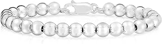 Authentic 925 Sterling Silver Handmade Bead Ball Bracelet For Women Men Boys Girls, Sterling Silver Bracelet, 4MM 5MM 6MM, Silver Strand Chain Bracelet , Sterling Silver Chain 7-8 Inch Made in Italy