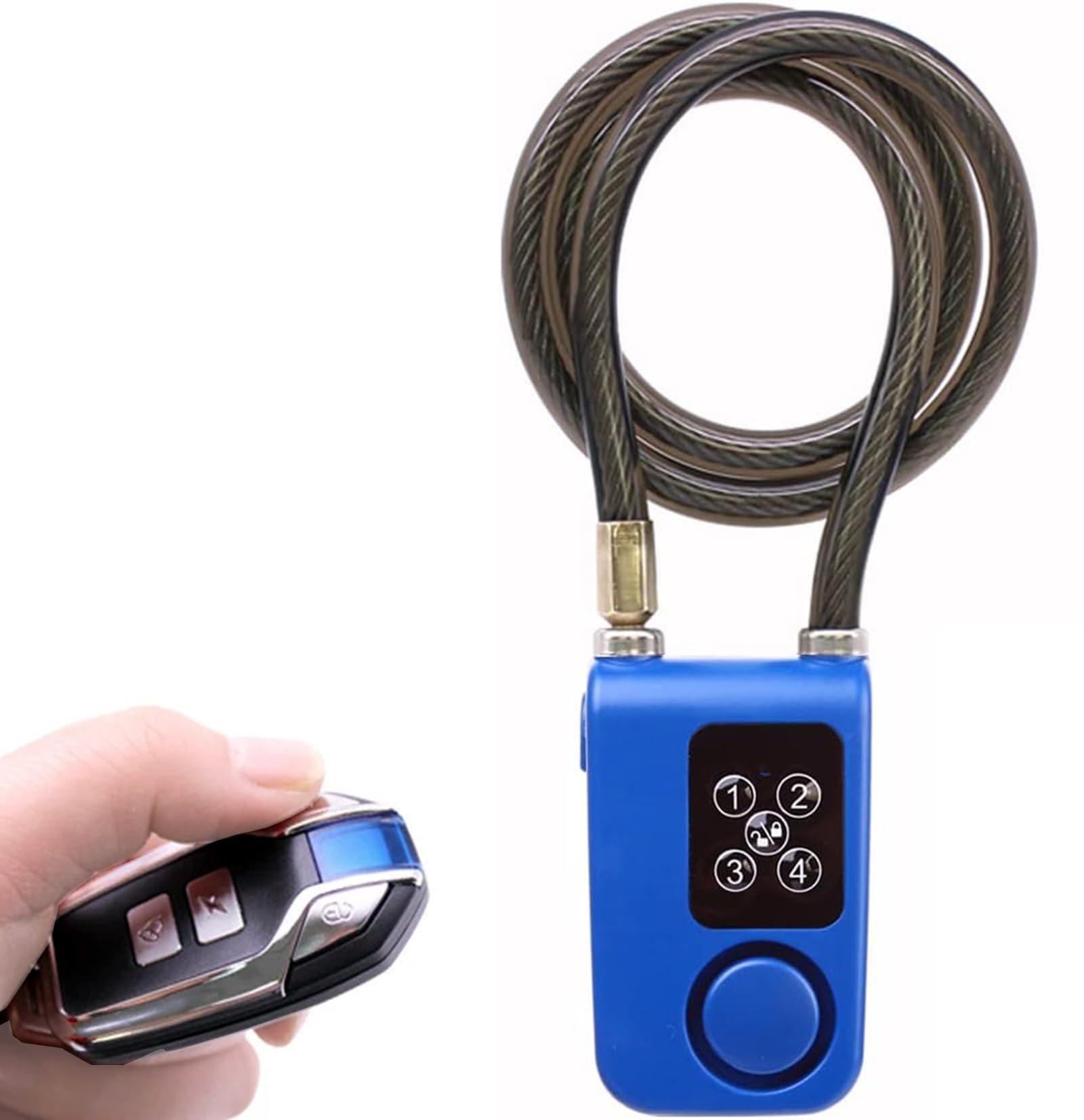 Allarme antifurto con vibrazione, telecomando wireless, senza chiave, impermeabile, con cavo di sicurezza da 83 cm, catena digitale in acciaio per bicicletta, moto, scooter, attività
