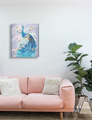 Miniatura 50 de Looife Lienzo decorativo para pared de pavo real, 16 x 32 pulgadas, pájaros verde azulado con flores, decoración de pared para decoración de DW148