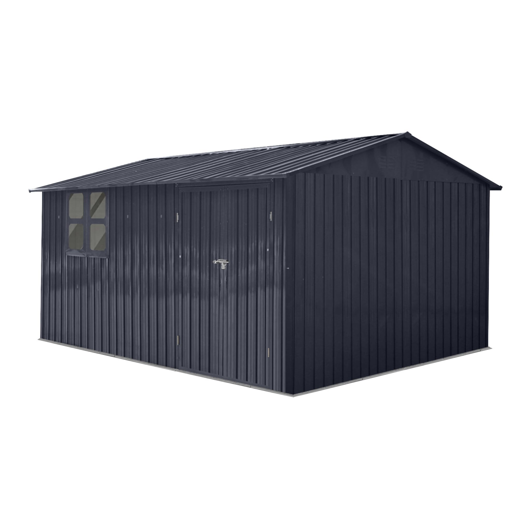 Albatros Gerätehaus 3XL | Anthrazit RAL 7016 | 371x304x201cm (22,6m³) | abschließbar inkl. Schloss & Werkzeughaken | Gartenhaus aus verzinktem wetterfestem Metall | Geräteschuppen Gartenschrank