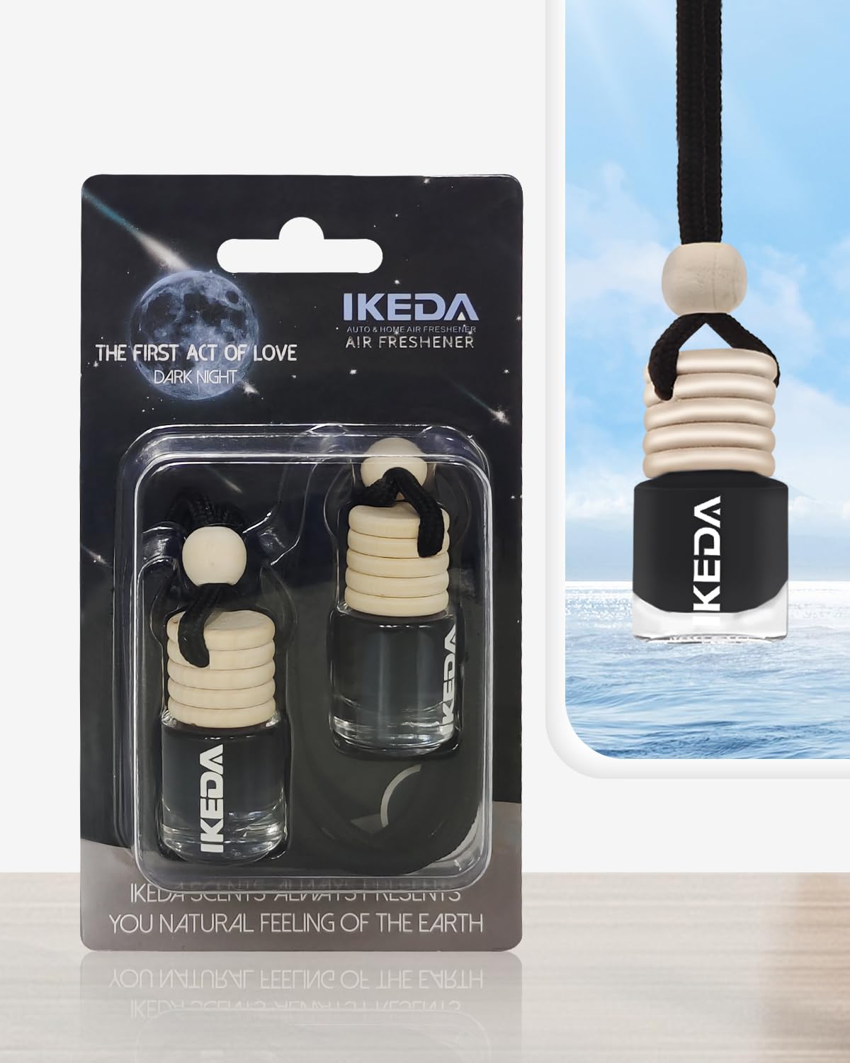 ikeda fragrance Ambientadores automotrices de 0.16 onzas líquidas, aroma para automóvil que mantiene la fragancia en 45 días, botellas difusoras colgantes para automóvil, elimina el olor del