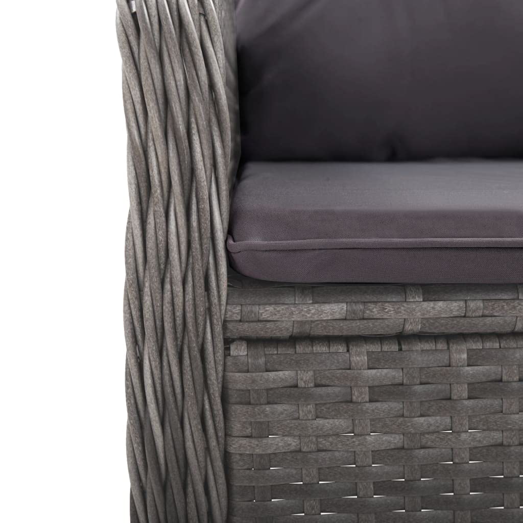 Rattan Gartenmöbel Set 8 Verstellbar Stühle mit Tisch Garten Essgruppe 8 Personen Sitzgruppe Outdoor Terassenmöbel Außen Poly Rattan und Glas-Grau-9-tlg
