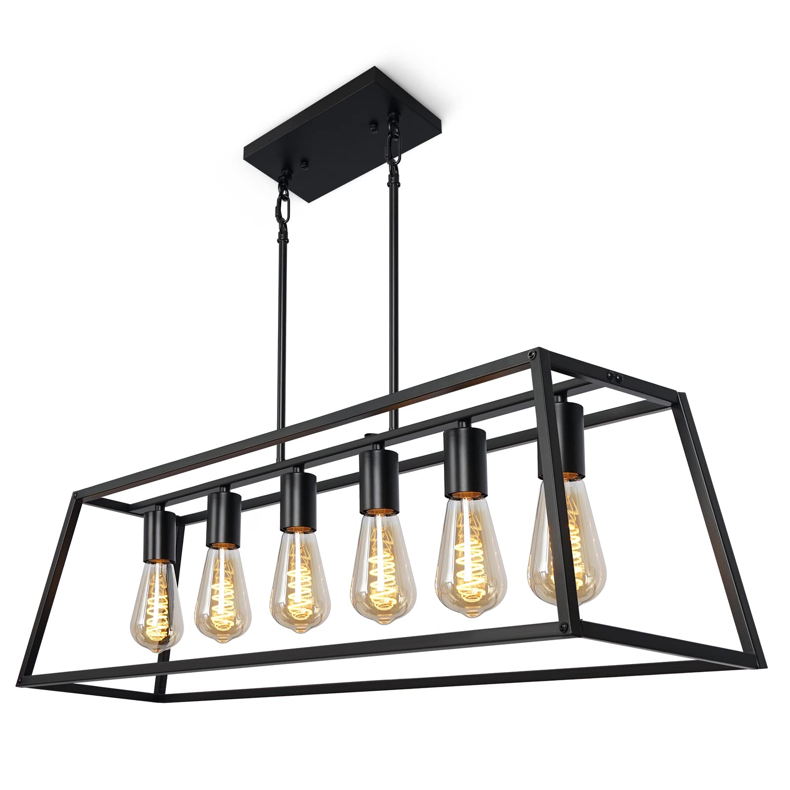 Black Industrial Kitchen Island Chandelier, Modern Farmhouse Island Light Fixtures for Dining Room, Living Room, Bar (6-Light)