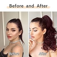 Vista 3 de Colas de caballo para mujer, extensiones de cola de caballo con clip de garra, onduladas, de 16 pulgadas, extensiones de cabello sintético con clips