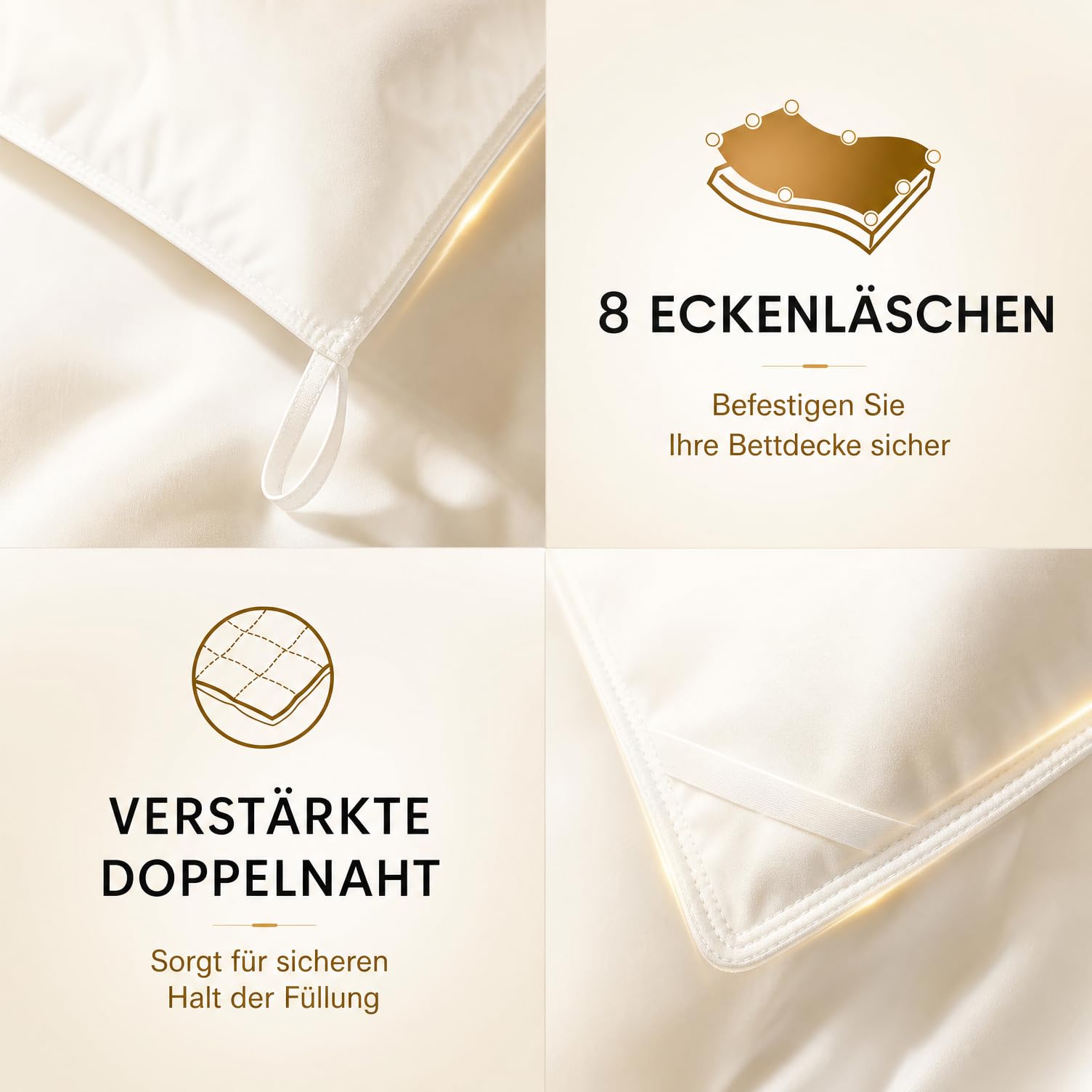 Daunendecke 200x200 Ganzjahres Bettdecke, Daunen, 100% Baumwolle Bezug, atmungsaktiv, Oeko-TEX Standard 100 Zertifiziert, leichte warme Bettdecke für Winter & Sommer, ideal für Allergiker
