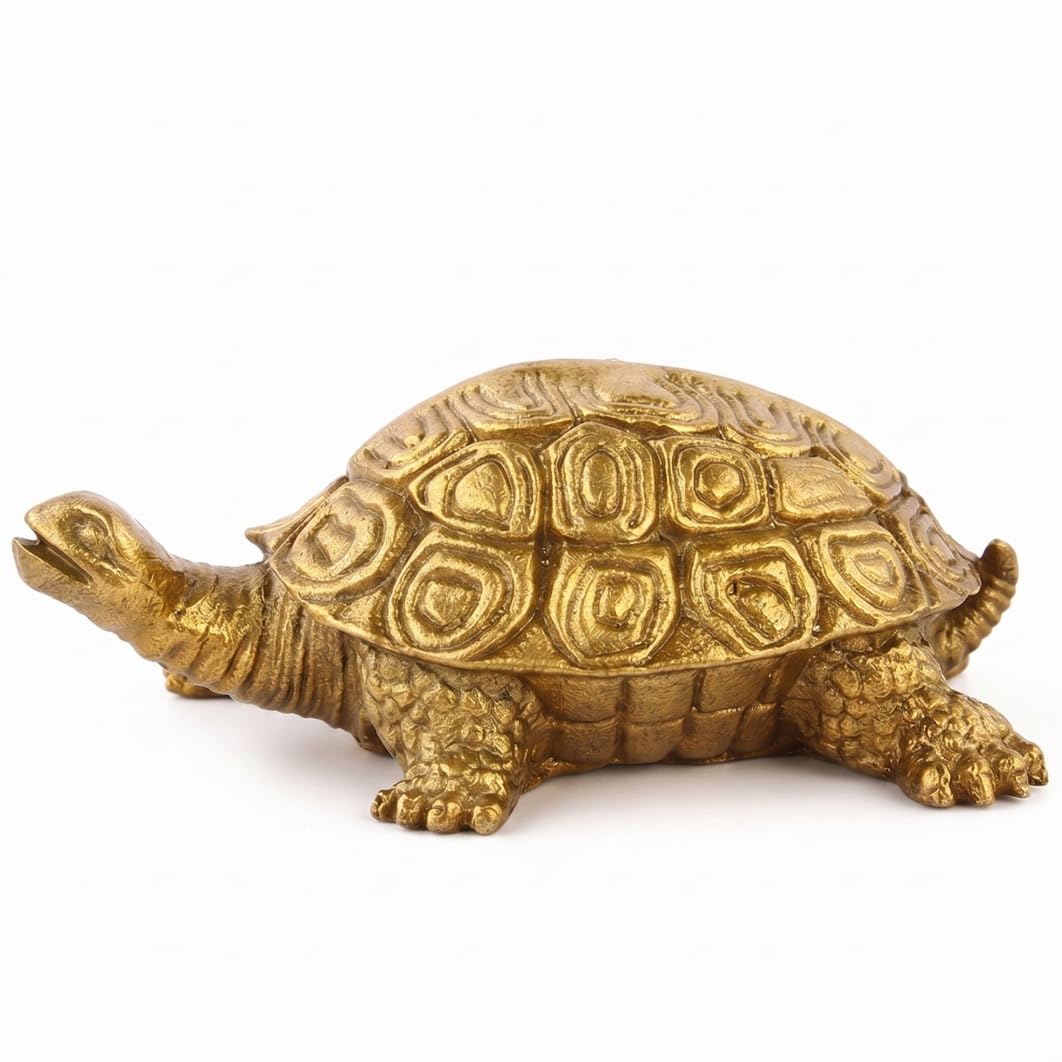 Neptuiby Pyrite Turtle Figurine, Traditional Brass Casting Turtle Statue Home Office Decor, Gold, 3.35 Inch.
