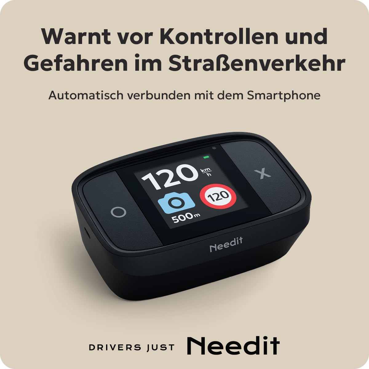 Needit Drive One Pro Verkehrswarner [NEUHEIT 2026] mit Farbdisplay | Für Apple CarPlay & Android Auto I mit Live-Verkehrswarnungen I Kein Abo erforderlich I Mit Daten von Blitzer.de