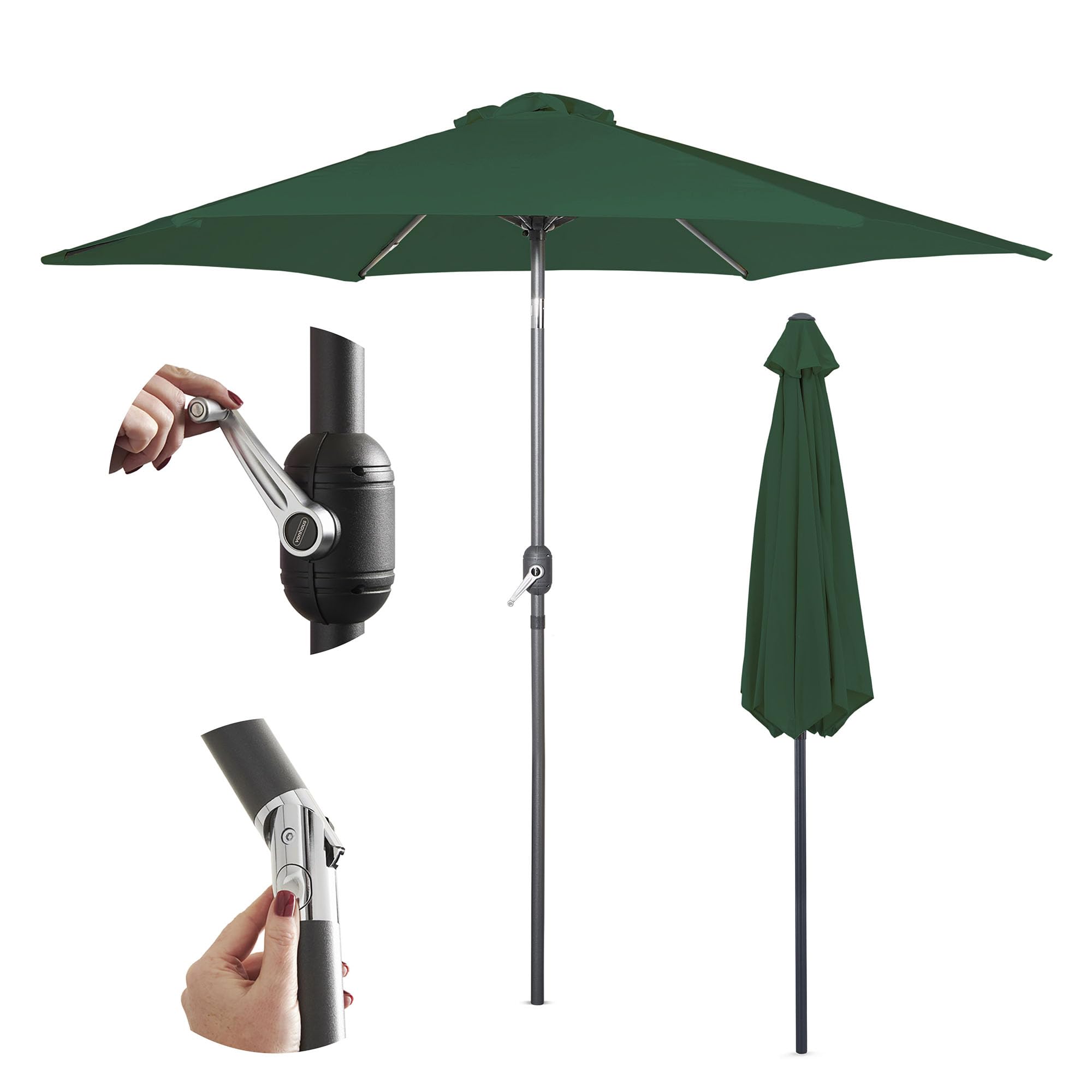 VonHaus Parasol 2M – Parasol Umbrella for Outdoor, Garden, Patio – Sun Shade Canopy with Hand Crank, Tilt Function, UV30+ Protection, Air Vent, Powder Coated Steel Frame - Dark Green — view 15
