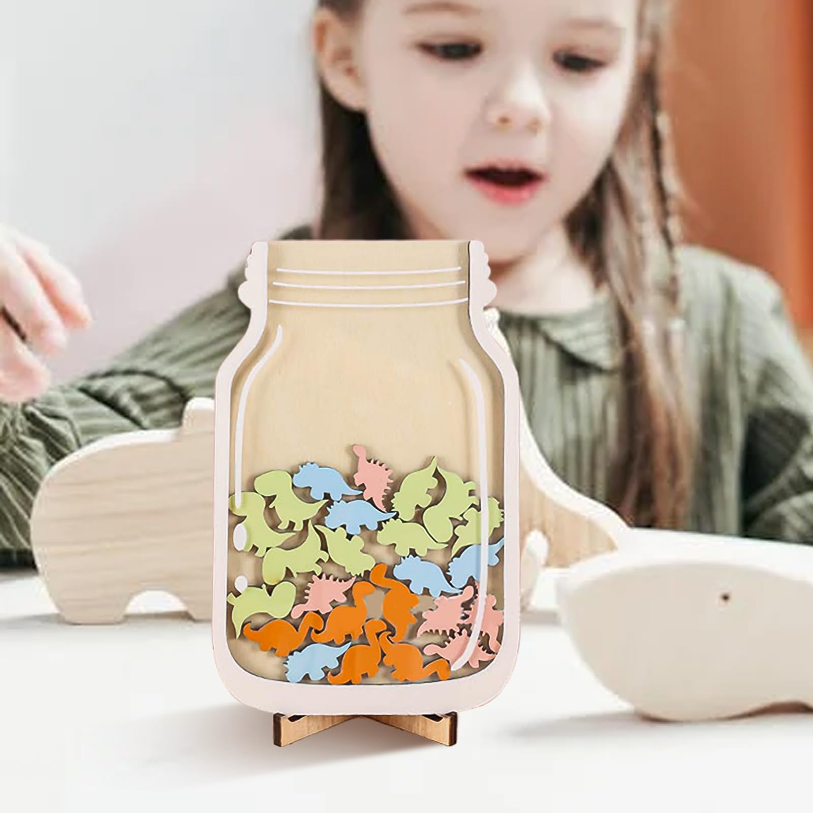 Barattolo premi per bambini Barattolo premi in legno Barattoli premi e gettoni Grafici premi per il comportamento dei bambini Barattolo dinosauro Strumento di formazione per un buon comportamento