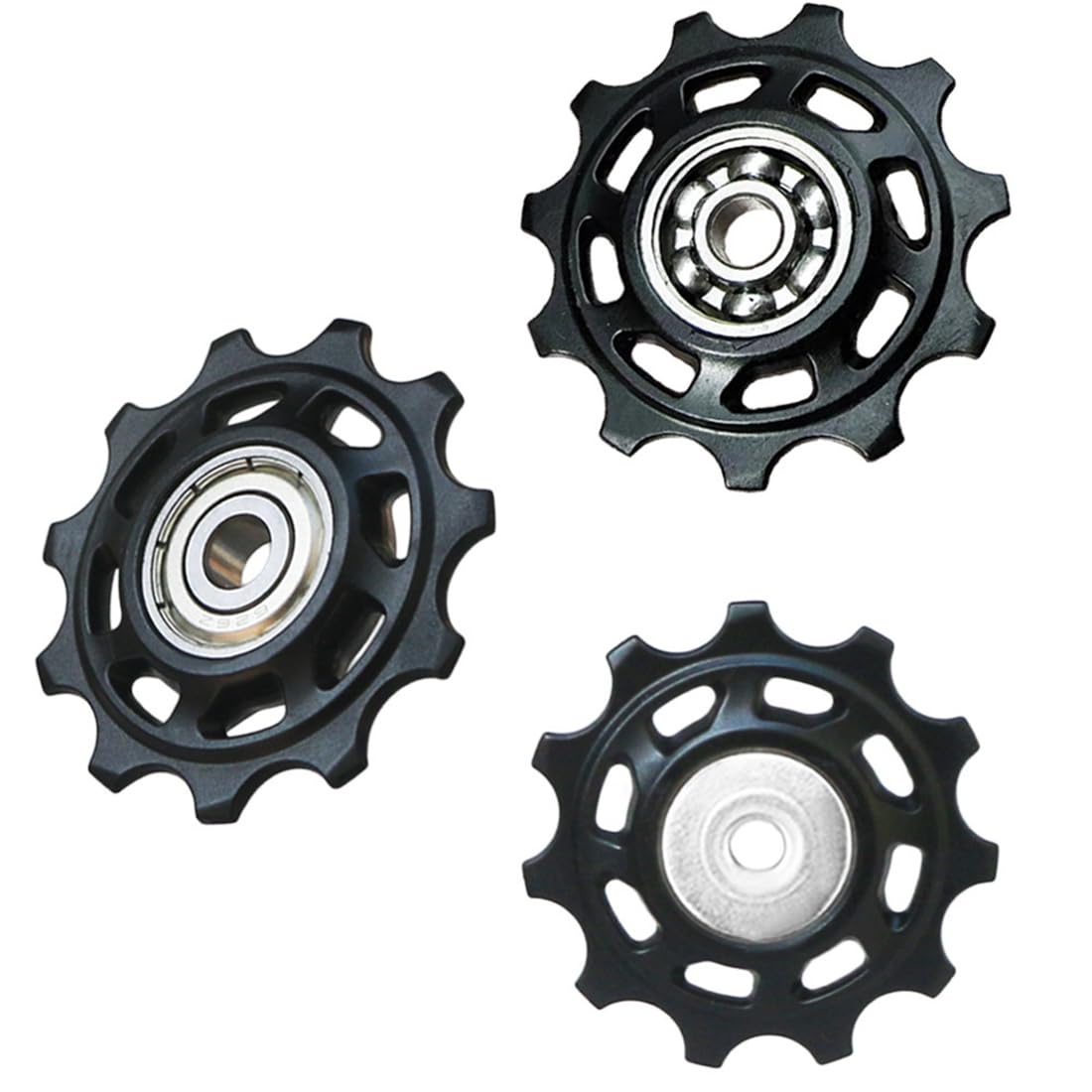 Deragliatore per bicicletta, 2 pezzi, 12T MTB, cambio pulley, Pulegge deragliatore, Puleggia Cambio, Rotelle del Cambio, Set di rulli e rulli guida per rullo cambio Pulley (alluminio, nero)