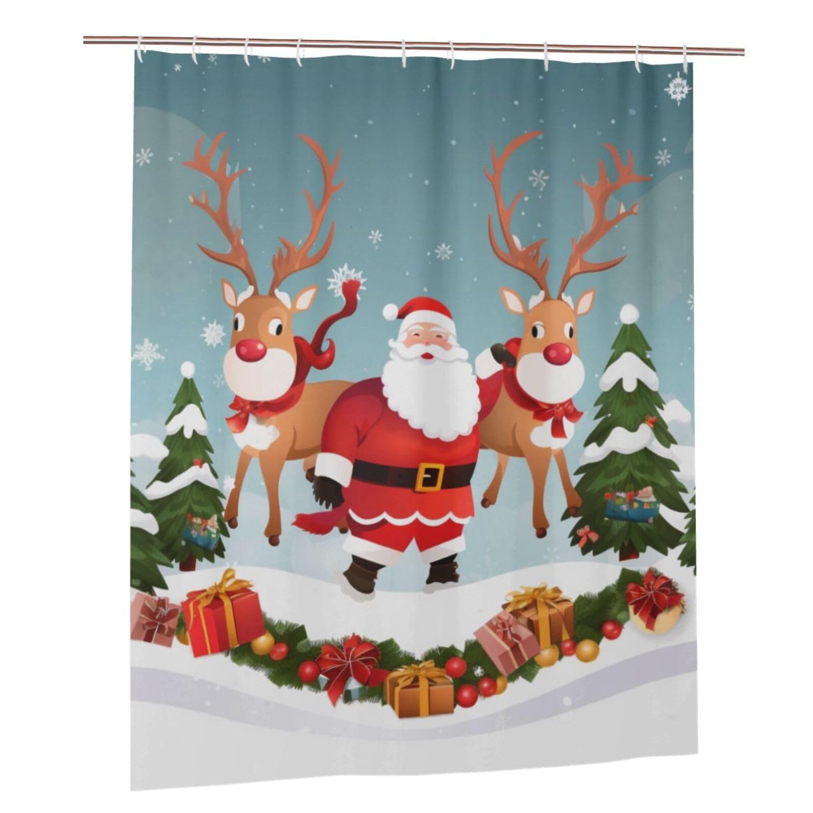 BWWHCCTI Merry Christmas Printed Shower Curtain With 12 Plastic Hooks Opaque Quick Drying Waterproof Shower Curtains Sets For Bathroom 152x183 Cm