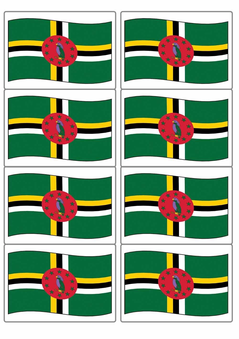 Dominica National Flag Rectangular Matt Paper Stickers A4 Sheet of 8 (Each Sticker is 99mm x 68mm) (Flapping)