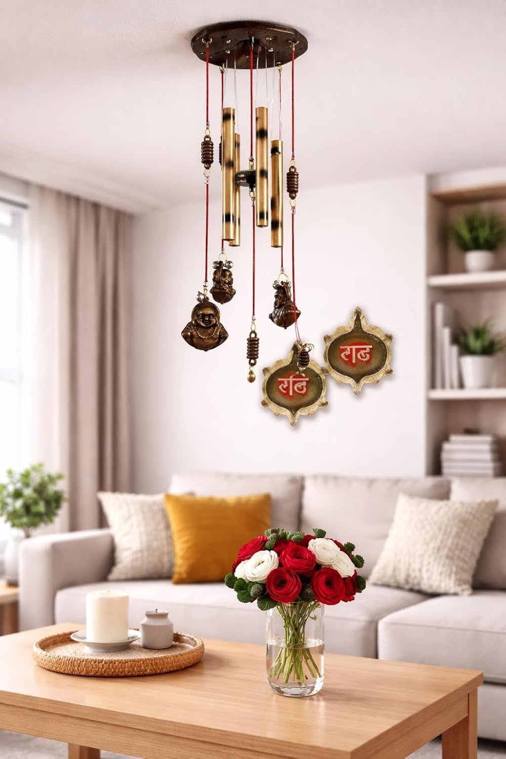 DN Enterprises Handcrafted Wind Chime for Wall Hanging Home Decoration (45 cm) | 5 Bell 5 Buddha Wind Chimes for Home Decor or Positive Vibration-image-11