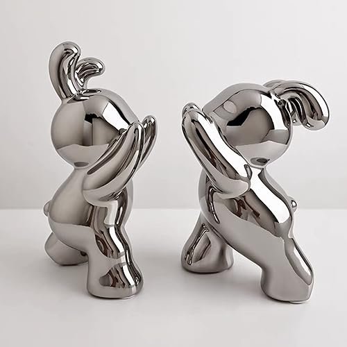 Linxia 2 sujetalibros de conejo, extremos de libro para estantes, organizador de cerámica de animales, resistente para sostener libros, chapado en