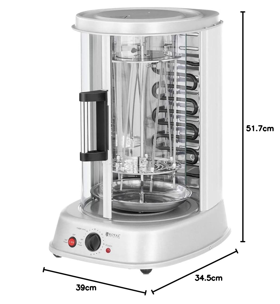 Royal Catering Rôtissoire Verticale Machine À Kébab Poulet Électrique Appareil Mini Machine Grill Rotatif RCGV-1800-1 (3-en-1, 1 800 W, 160 °C max., Minuterie 60 min, Nombreux Accessoires)
