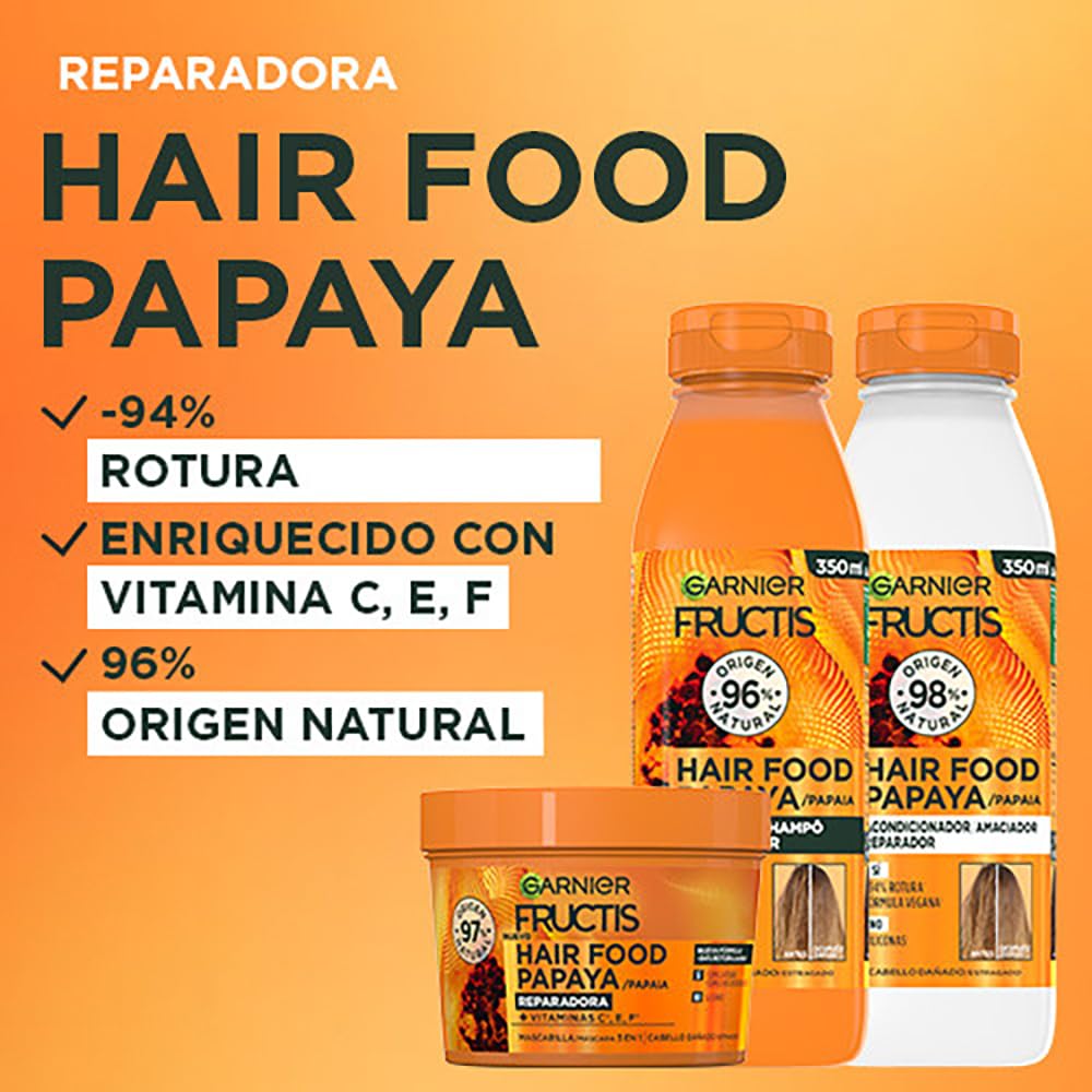 Garnier Fructis Hair Food Papaya Champú Acondicionador Mascarilla Reparación Cabello Dañado 350ml 400ml