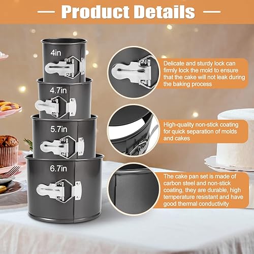 Miniatura 3 de Springform - Juego de 4 moldes para pasteles (4, 4, 7, 5.7 y 6.7 pulgadas), mini molde antiadherente de acero al carbono para tartas de queso, a