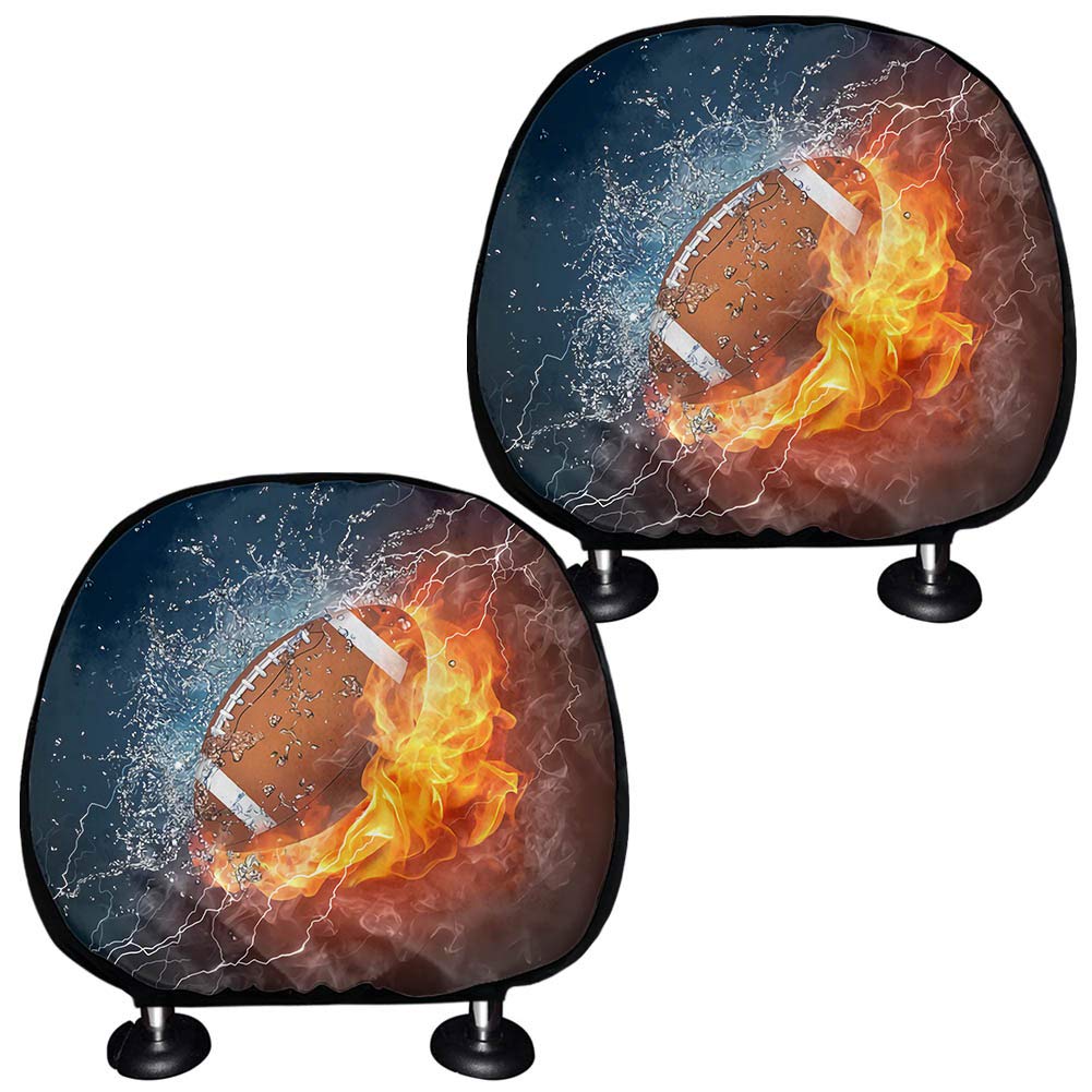 TOADDMOS 2 Pack Fire Water Ruggby Car Truck SUV Van Headrest Covers,Universal Car Seat Head Rest Protector