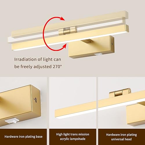 Miniatura 5 de Joosenhouse Luz de imagen con pilas, luz inalámbrica regulable con temporizador remoto de pintura dorada, luz de pared ajustable con brazo
