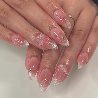 Short False Nails,Almond Valentine Color Transition 3D Butterfly Tie Bows Cat Eyes Magnetic Design Glitter Short Print On Nails,Shade Cute Summer INS Fake Nails