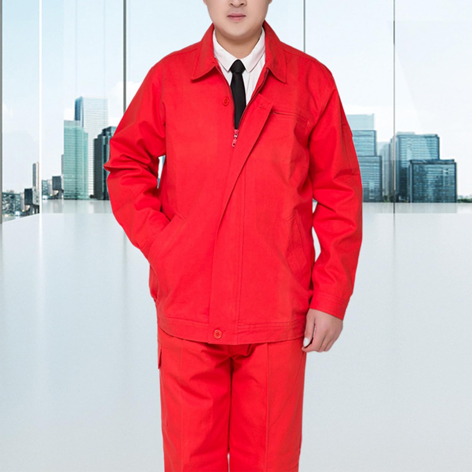 Mono De Trabajo De Manga Larga Con Cremallera Frontal Con Bolsillos Múltiples Chaqueta Y Pantalones Traje De Trabajo