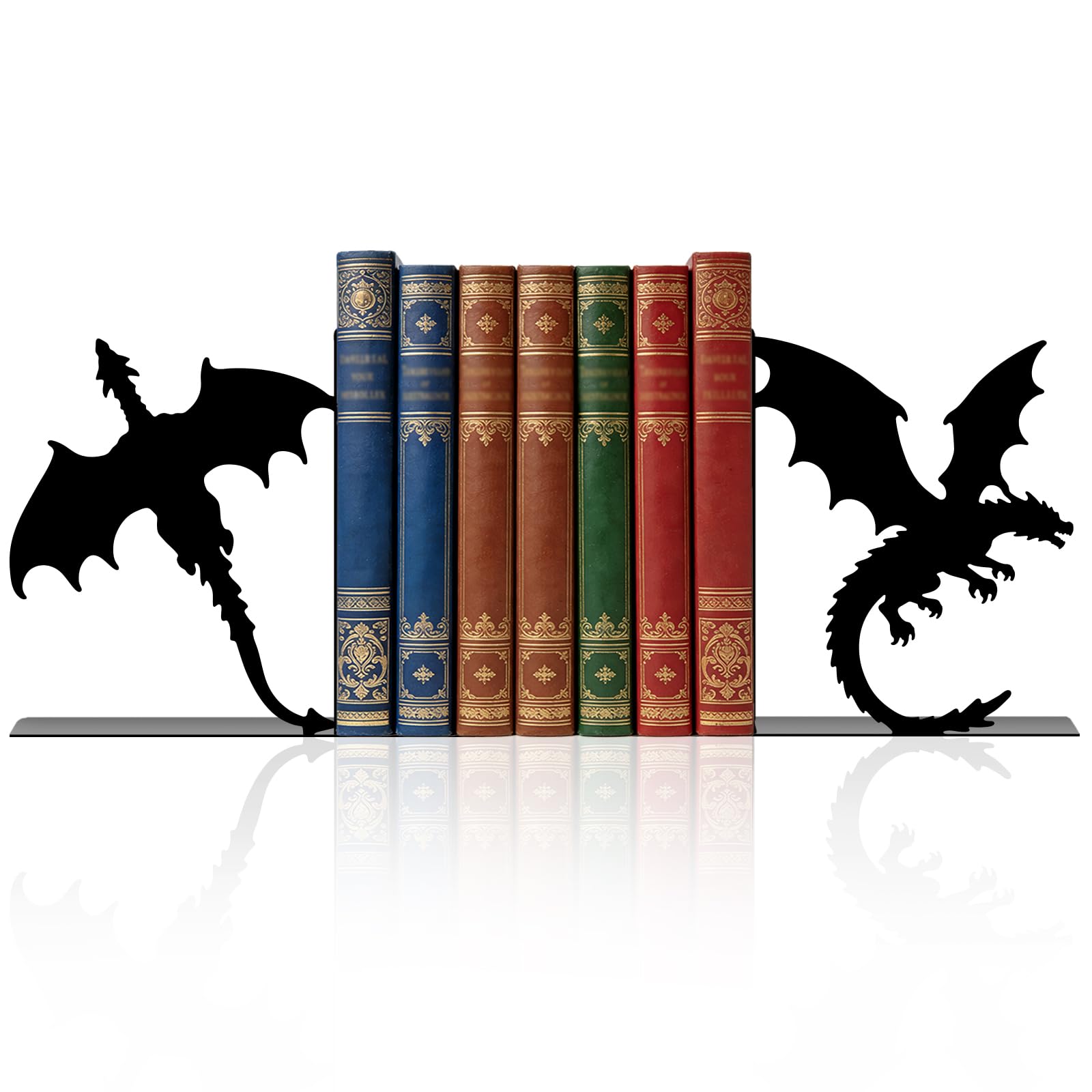 Peacoblue Metal Bookends for Shelves, Modern Decorative Heavy Duty Study Book Ends Stoppers for Office, Desk, Shelf, Room 1.18"x7.48"x6.3" Cast Iron Simple Tall Bookends 1 Pair (Dragon)