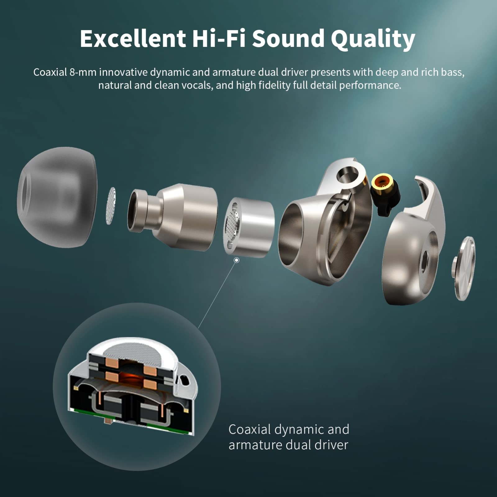 SoundMAGIC E90C Filaire Écouteurs avec Microphone Coaxial Double Pilote dans L'oreille Moniteur Casque HiFi Stéréo sur L'oreille Crochets Écouteurs avec Câble Amovible pour Musicien Audiophile