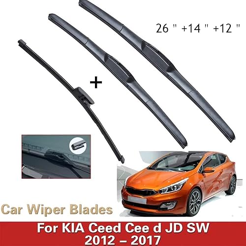Miniatura 2 de Juego de limpiaparabrisas delantero y trasero compatible con KIA Cee'd Ceed 2012-2017 limpiaparabrisas limpiaparabrisas de 26 + 14 + 12 pulgadas