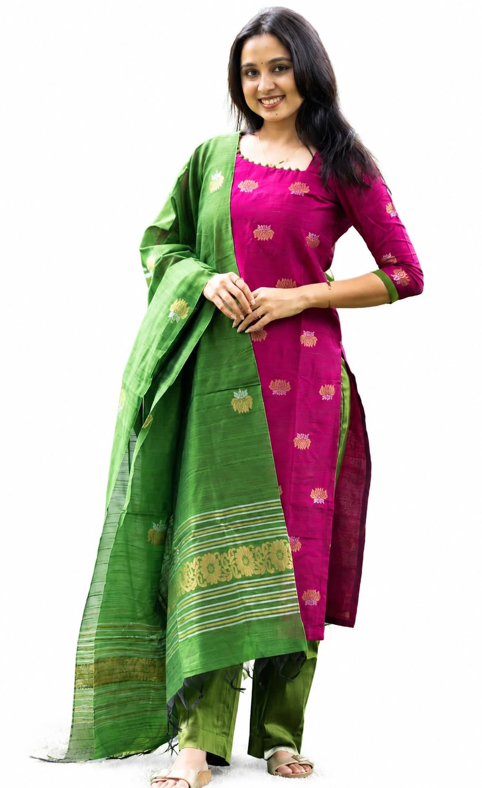 Women's Beautiful Kanchi Cotton Salwar Suit And Zari With Zalar Work kurti Set with Round Neck,Short Sleeve Traditional Kurti set For Any Occasion-picture-38