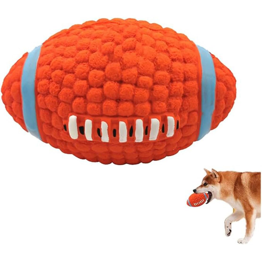 JHzood Latex Rubber Dog Squeak Toy, Chew Fetch Throw Ball Dog Balls, Interactive Toy, Soft Bouncy Fetch Balls, Rugby Pet Squeaky Toys, For Medium Small Pets Interactive Play (Rugby)