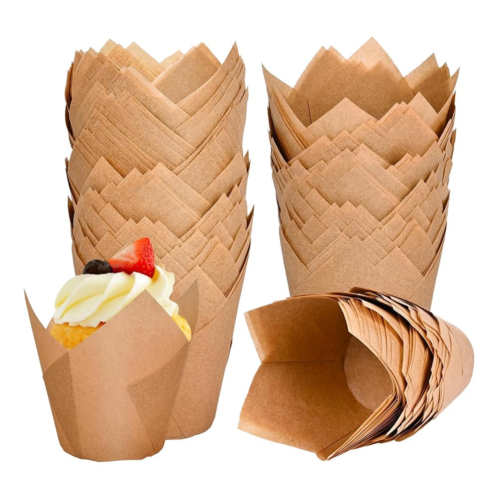 CTRLZS 120 Counts Natural Tulip Cupcake Liners Muffin Liners Baking Cups Cupcake Liners for Baking Cups, Parchment Paper Muffin Liners Holders, Tulip Cupcake Liners